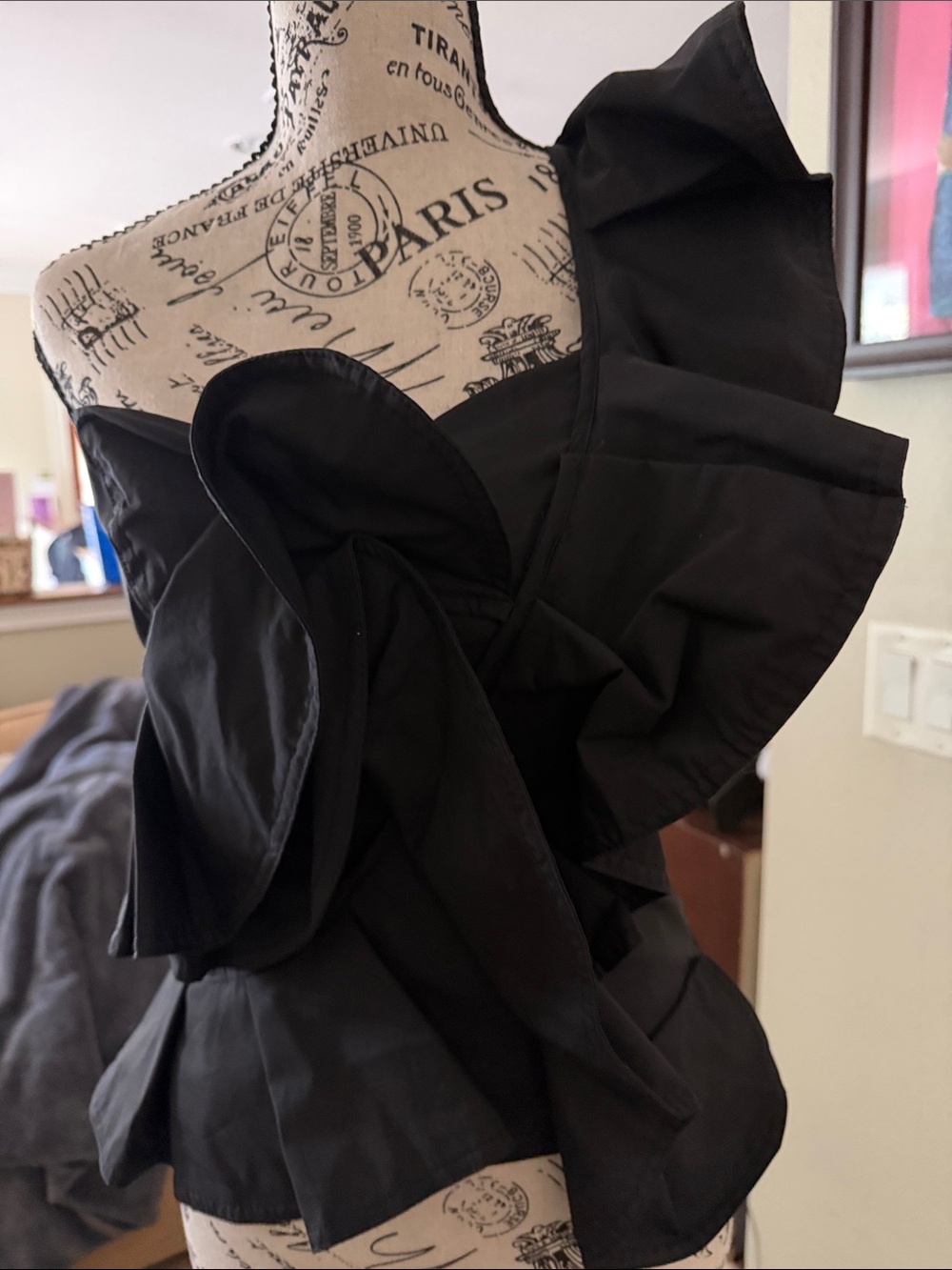 Ruffled One-Shoulder Black Dress